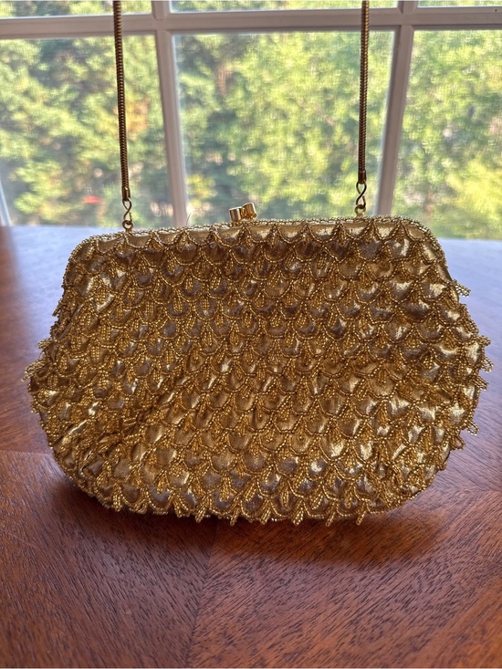 Magid Handbags - Magid Gold Beaded Evening Clutch with Chain